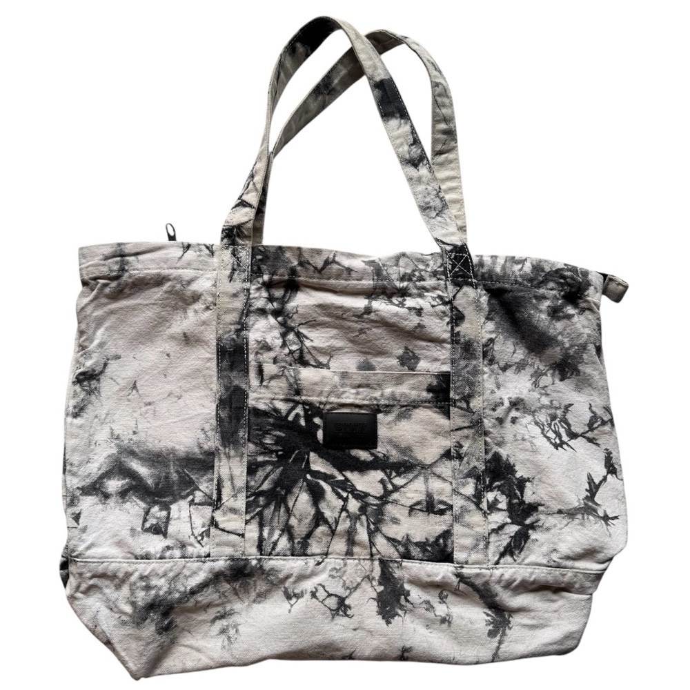 PINK Victoria’s Secret Black and Gray Acid Tie Dye Zip Top Canvas Tote